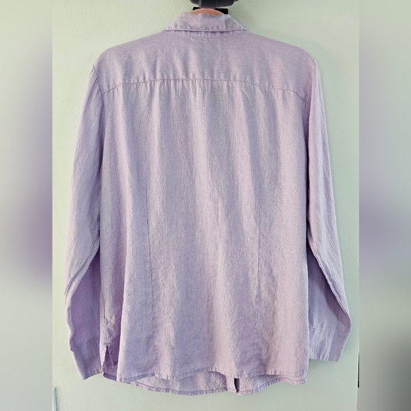 VINTAGE L.L. Bean Button Down 100% Linen Long Sleeve Purple Embroider Floral XL - Picture 5 of 6